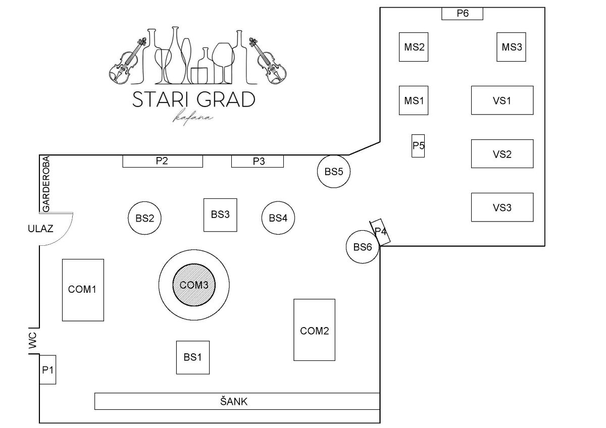 Mapa sedenja - Kafana Stari grad Matinee Nova godina