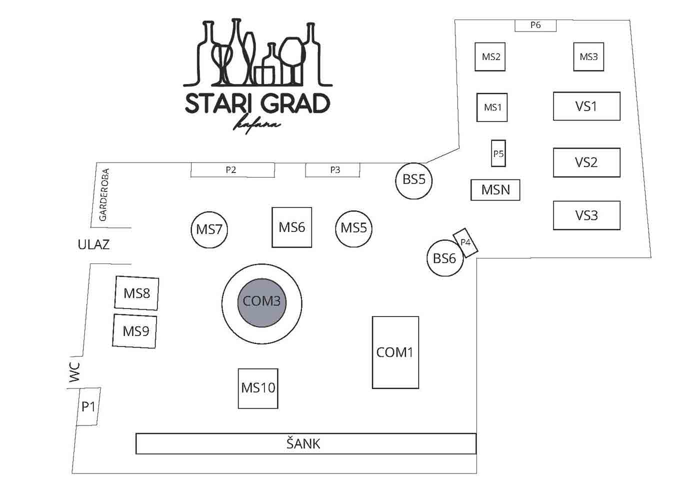 Mapa sedenja - Kafana Stari grad Nova godina