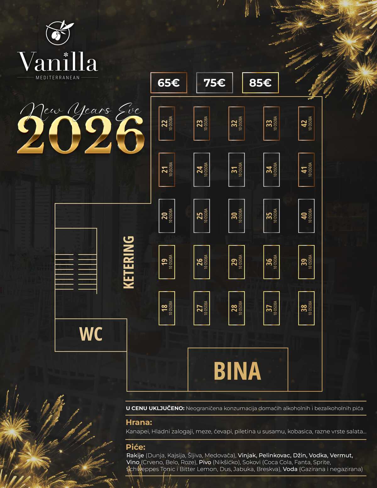 Mapa sedenja - Klub Vanilla Nova godina